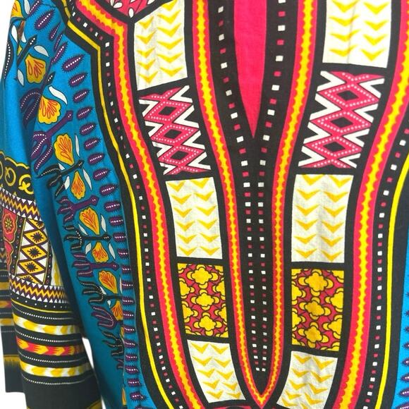 Unisex Multicolor Short Sleeve African Dashiki Tribal Caftan Boho Shirt Top L - Picture 3 of 3